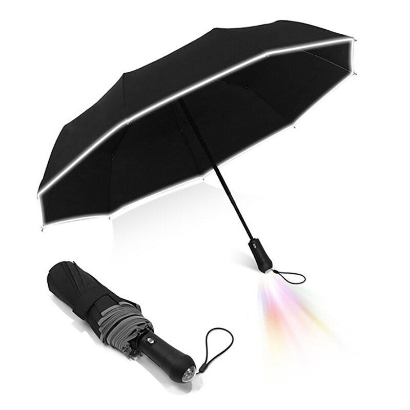 Automatic LED Luminous Lighting Umbrella Two-color Lighting Man Woman Three-fold 9 Bone Business Umb