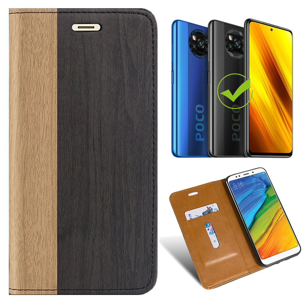 

Bakeey for POCO X3 PRO /POCO X3 NFC Case Wooden Texture Flip with Card Slot Stand PU Leather Full Body Protective Case