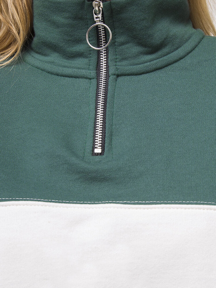 Women Patchwork Pullover Half Zipper Front Long Sleeve Hoodies