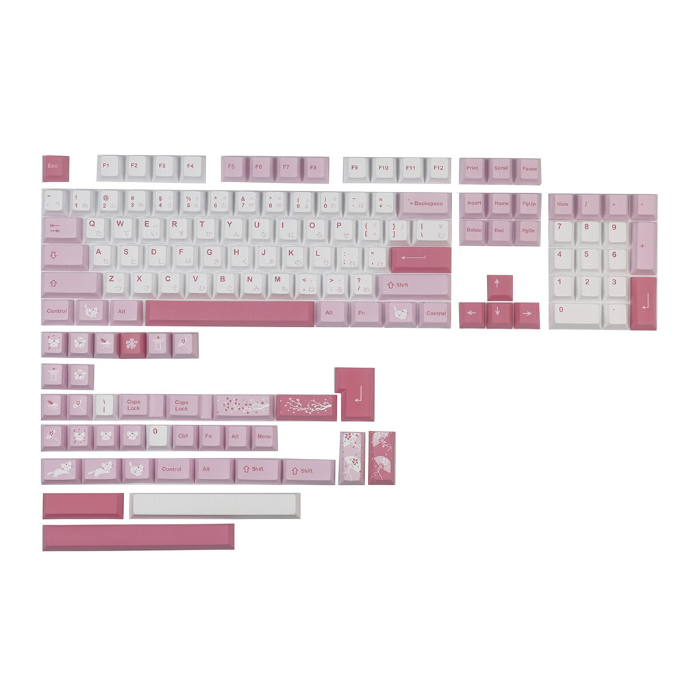 141 toetsen Pink Cat Keycap Set Cherry Profile PBT-sublimatie Japanse aangepaste keycaps voor mechan