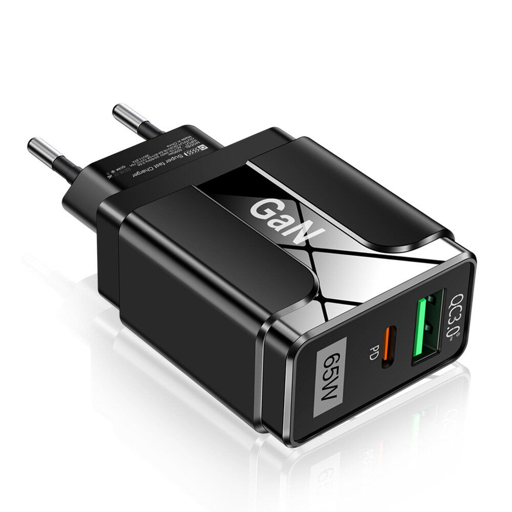 

[GaN Tech]Uslion 65W 2-Port USB PD Charger Dual 33W USB-A PD3.0 QC3.0 Fast Charging Wall Charger Adapter EU Plug for iPh