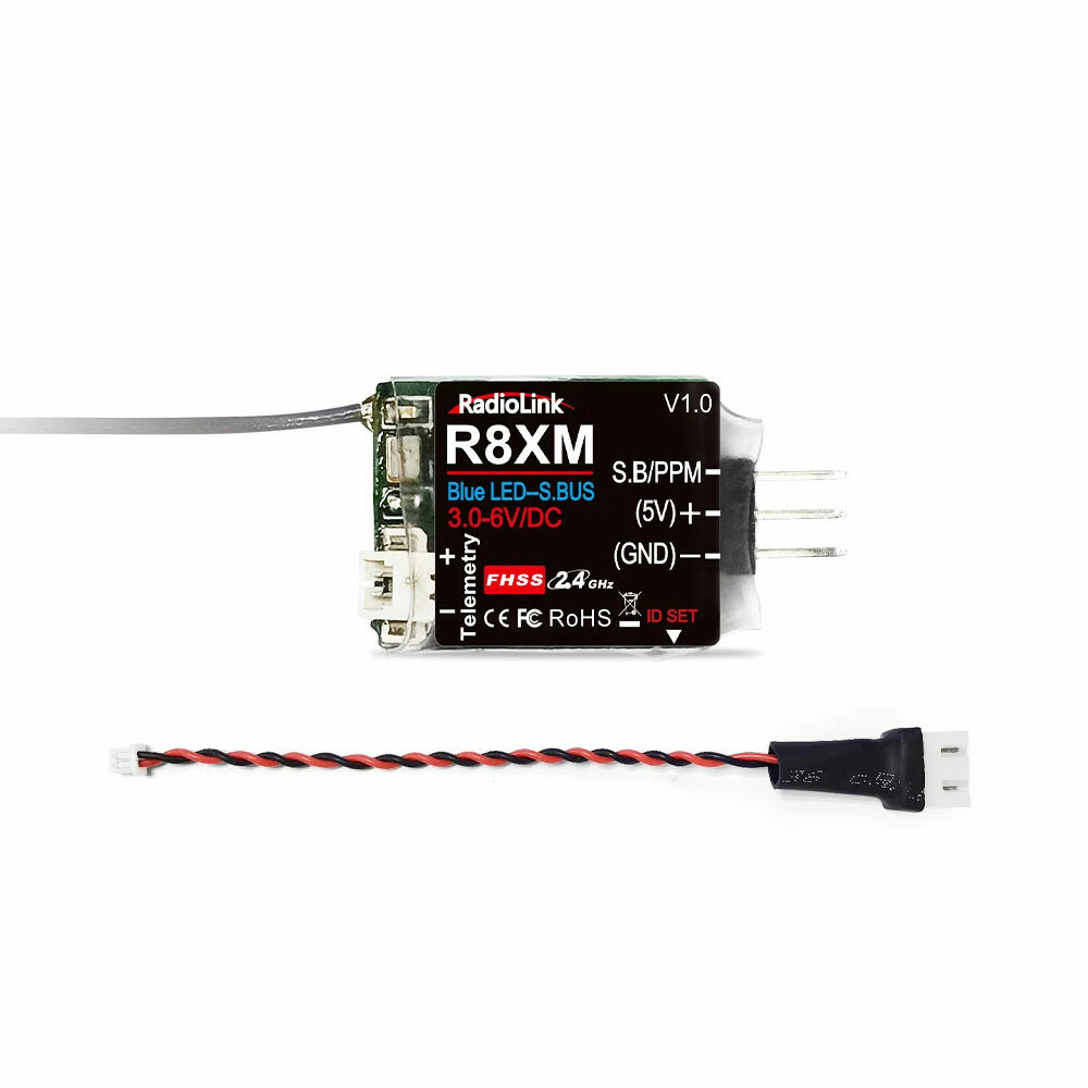 Radiolink R8XM 2.4GHz 8CH FHSS SBUS/PPM Mini Receiver Built-in Telemetry 4000M Control Distance for RC Airplane Car Boat