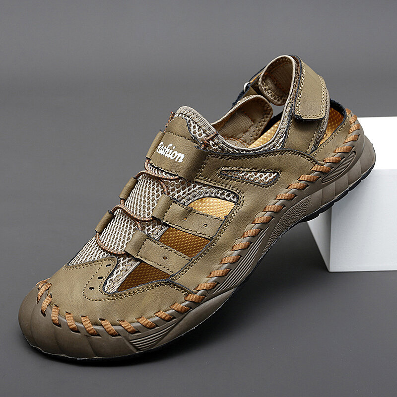 Men Hand Stitching Soft Outdoor Toe Protective Casual Sandals