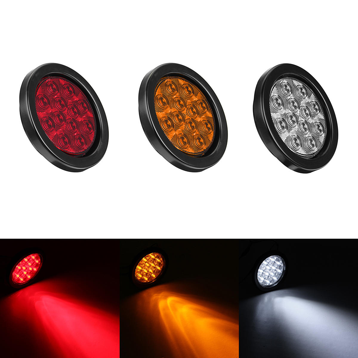 13,5 cm 4W LED ronde achterlichten Turn stop rem zijlamp voor Truck Trailer ATV Rood / Amber / Wit