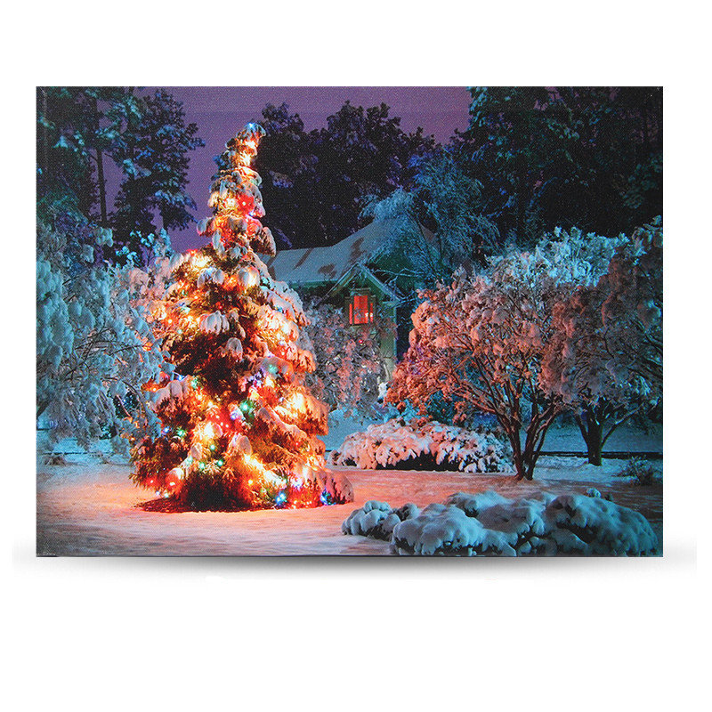 40 x 30 cm Batterij Bedrijfs LED Kerstmis Sneeuwhuis Voorkant Kerstmis Canvas Print Muur Art