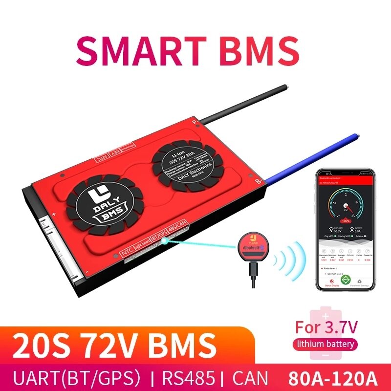 

DALY BMS 20S 72V 80A 100A 120A 18650 Smart Li-ion Bluetooth 485 к USB-устройству CAN NTC UART Togther Lion LiFePO4 LTO А