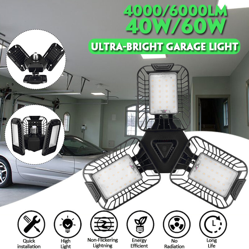 40 / 60W Vervormbare garagelamp Ultra-Bright E27 Trilight-lampenset met 3 panelen