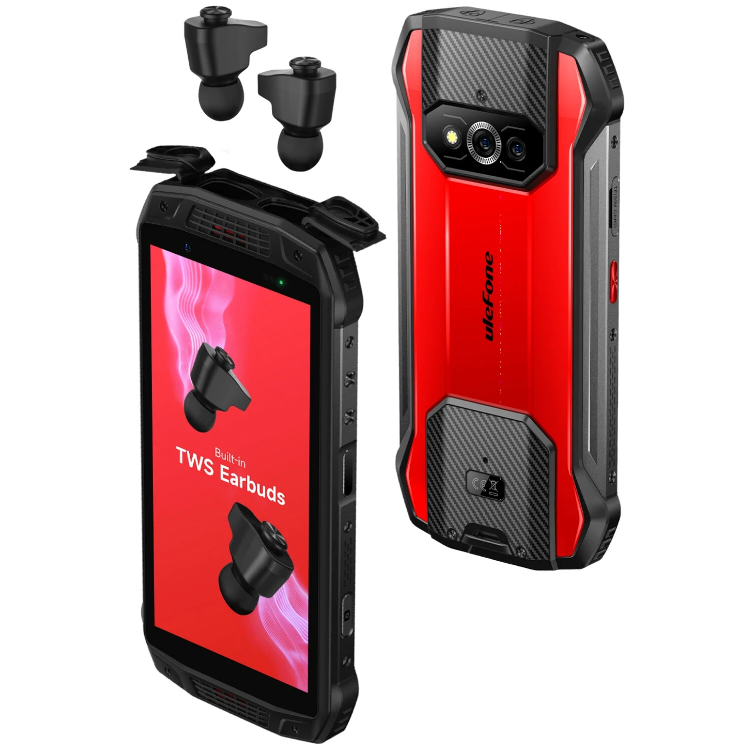 Ulefone Armor 15 Built-in TWS Earbuds Helio G35 6GB 128GB 5.45 inch 60Hz Dual Speakers NFC 6600mAh Android 12 IP68 IP69K Waterproof 4G Rugged Smartphone – Red EU Version