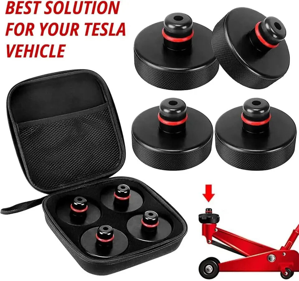

4pcs Set Car Rubber Lifting Jack Pad Adapter Tool Chassis W/ Storage Case Fits For Tesla Model 3 Model S Model X