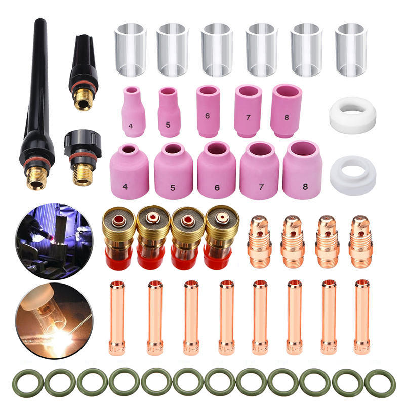 49PCS TIG Welding Torch Stubby Gas Lens #10 Pyrex Glass Cup Kit For WP-17/18/26 