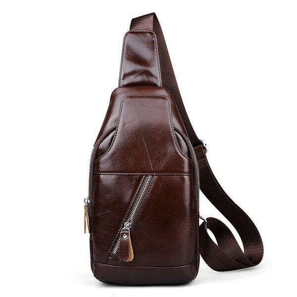 men vintage genuine leather chest bag retro oil wax smooth shoulder bag ...