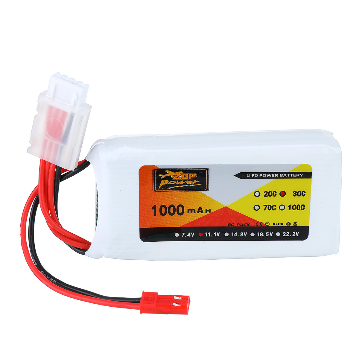 ZOP Power 11.1V 1000mAh 3S 30C Lipo Batterij JST Plug