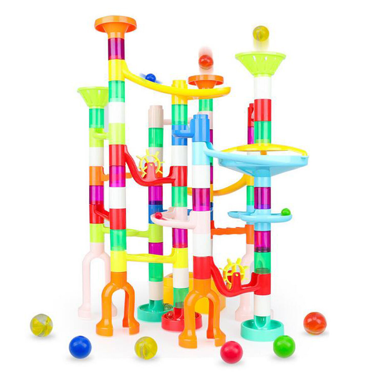 105 Pcs Colorful Transparent Plastic Creative Marble Run Coasters DIY Assembly Track Blocks Toy for 