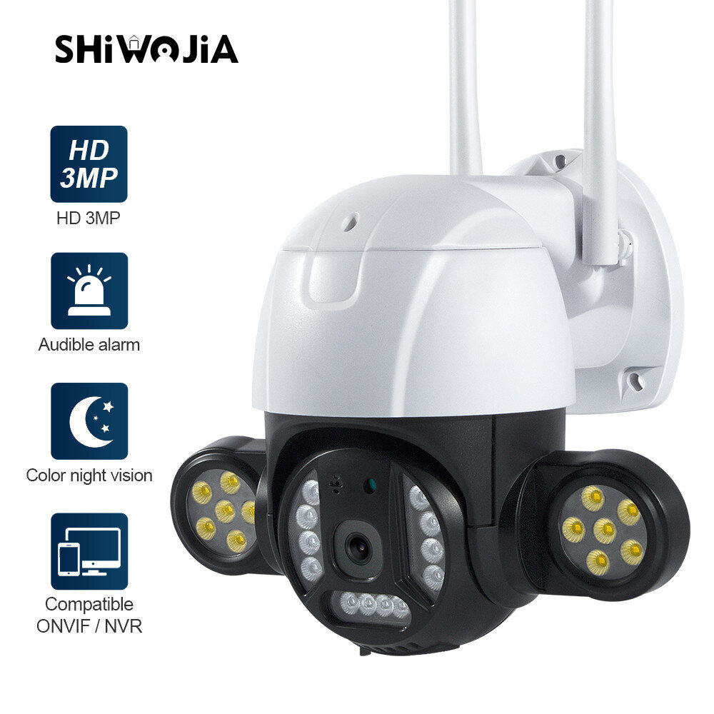 

SHIWOJIA 3MP PTZ Wireless WIFI IP Camera HD Dual Night Vision Humanoid Tracking Two Way Intercom Outdoor Waterproof Surv