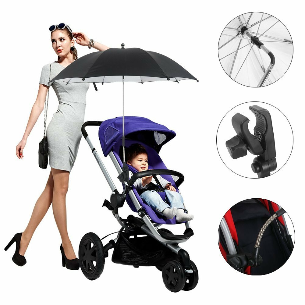 Universal Baby Stroller Folding Umbrella UV Sun Rain Protection Umbrella 360 Degrees Adjustable Suns