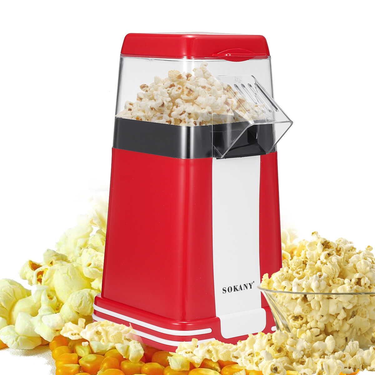 

SOKANY SK-289 Popcorn Maker 1200W Powerful Electric Popcorn Machine with Anti-slip Foot Pad Easy Operation, Less Oil