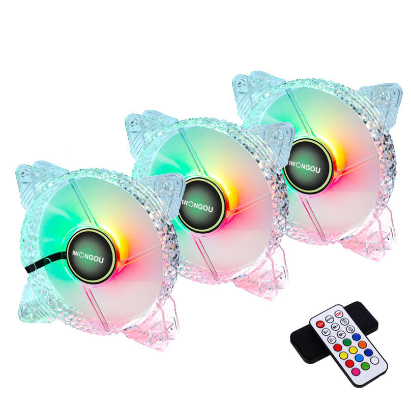 

IWONGOU 3Pcs 120MM RGB Cooling Fan 6Pin Remote Control Speed Colors Adjustable PC Cooling Computer Case Fan