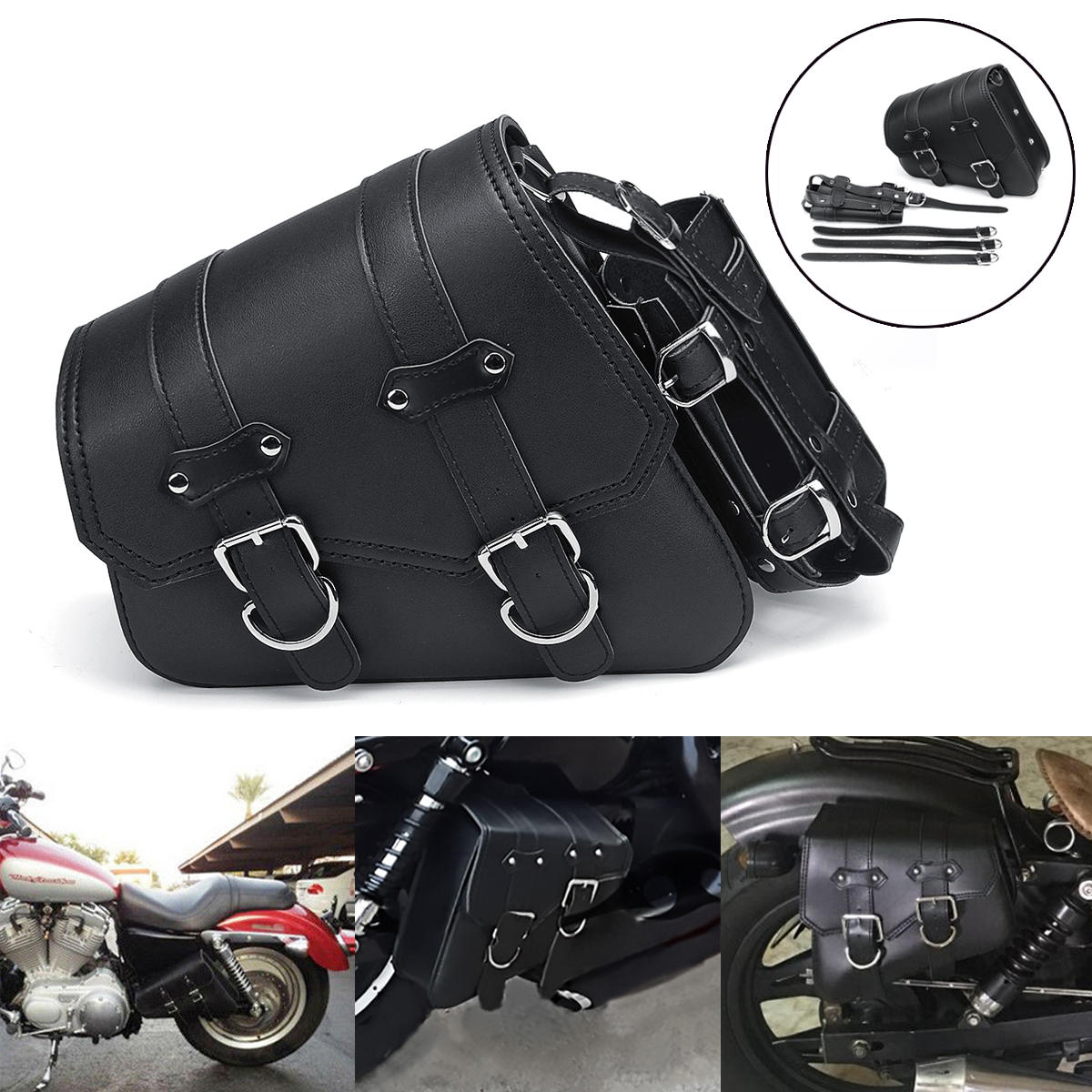 العالمي للدراجات النارية Saddlebags السرج حقيبة جلدية سوداء لل Harley Sportster XL883 XL1200 04 UP