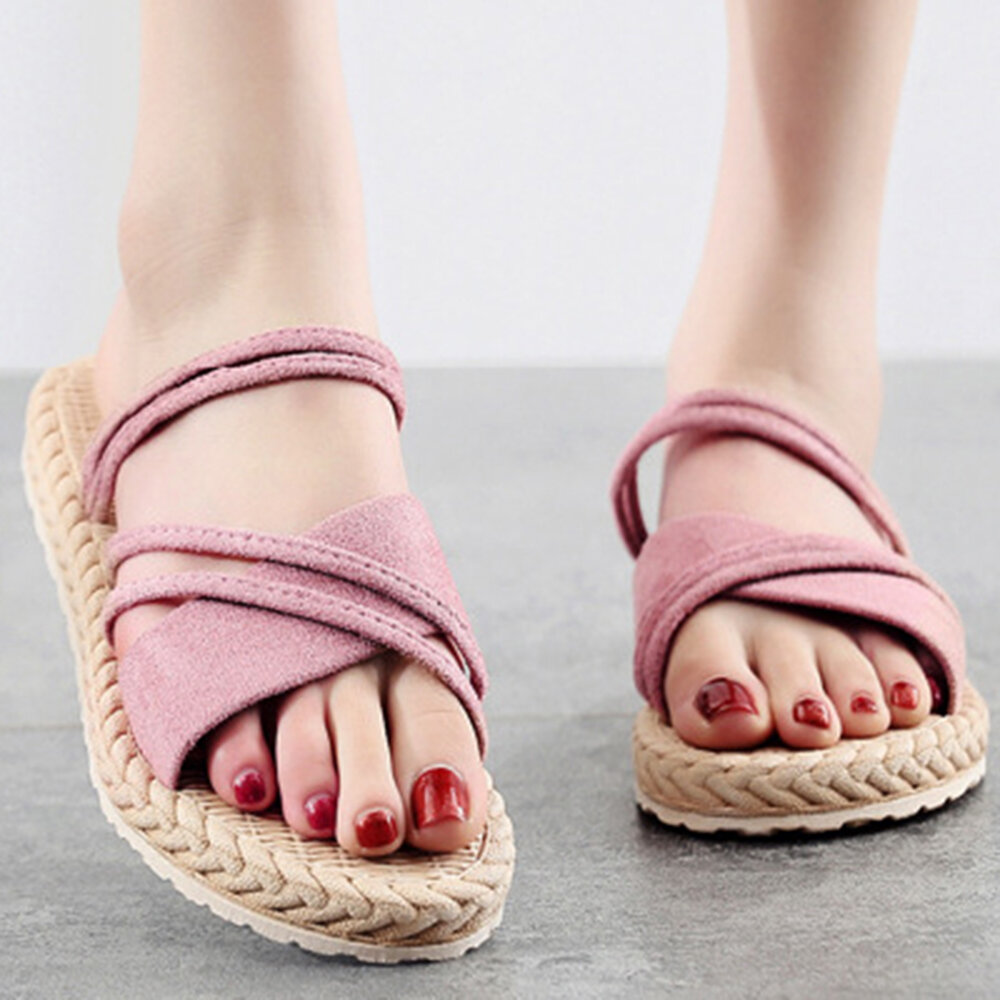 50% OFF on Women Solid Color Suede Soft Bottom Flats Slippers