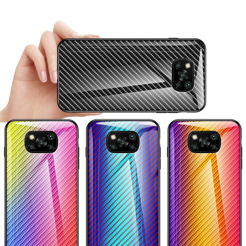 

Bakeey for POCO X3 PRO /POCO X3 NFC Case Carbon Fiber Gradient Color Shockproof Anti-Scratch Tempered Glass Protective