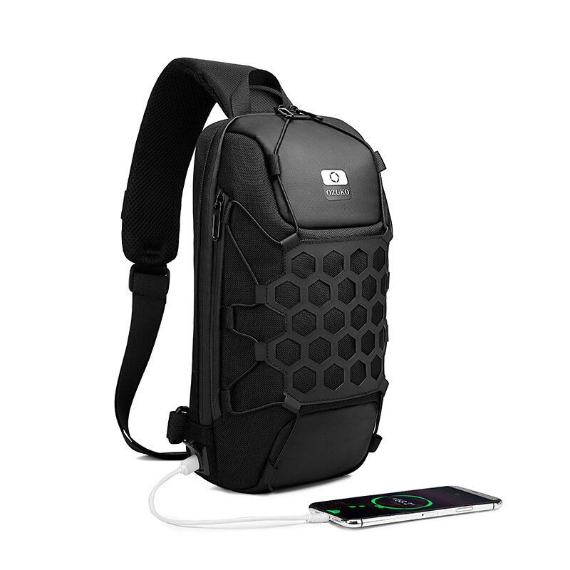 OZUKO Anti-krádežná USB Sling Bag Multifunkčná vodotesná Crossbody taška Outdoor Camping Travel Shoulder Messenger Bag