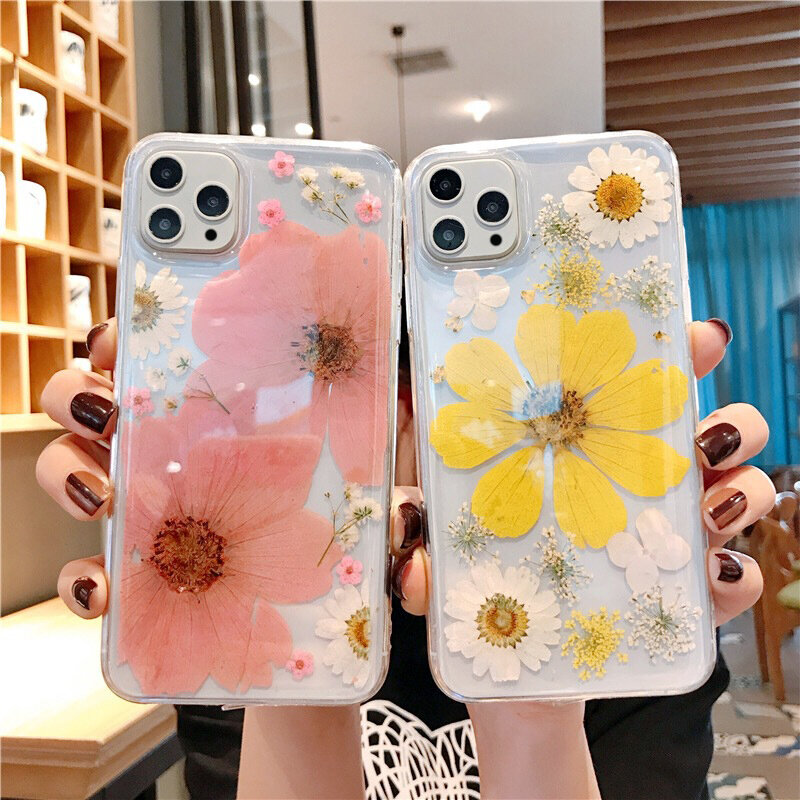 Bakeey voor iPhone 12 Pro Max / 12/12 Pro/12 Mini Case Ins Style Gedroogd bloempatroon Transparant N