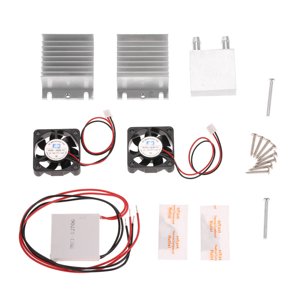 

DIY Kit Thermoelectric Peltier Cooler Refrigeration Cooling System Heat Sink Conduction Module + 2 Fans + 2 TEC1-12706