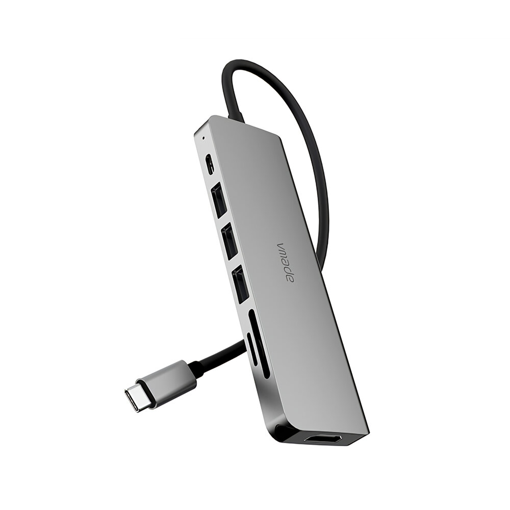 

VMADE CB013A Концентратор USB-C 7-в-1 Type-C + Концентратор USB3.0 4K HD 100 Вт Быстрая зарядка Док-станция для чтения T