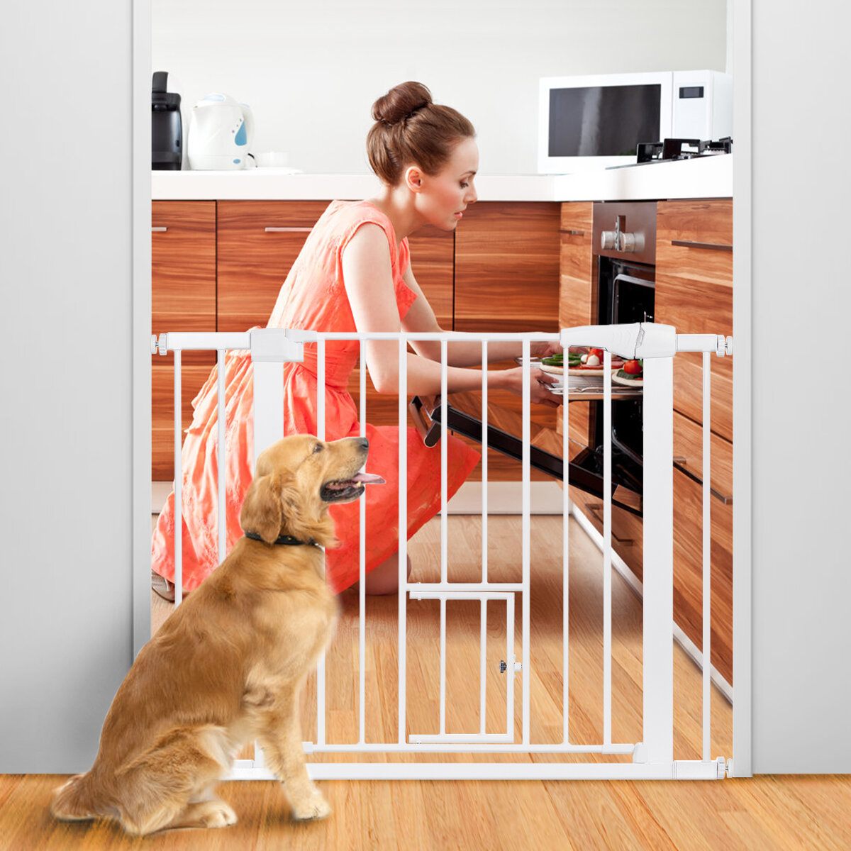 

Comomy Extra Wide Pet Gate for Dog Cat Animal, Baby Gate Fence Pens with Swing Door Kids Play Gate 30" Tall Doggie Gate