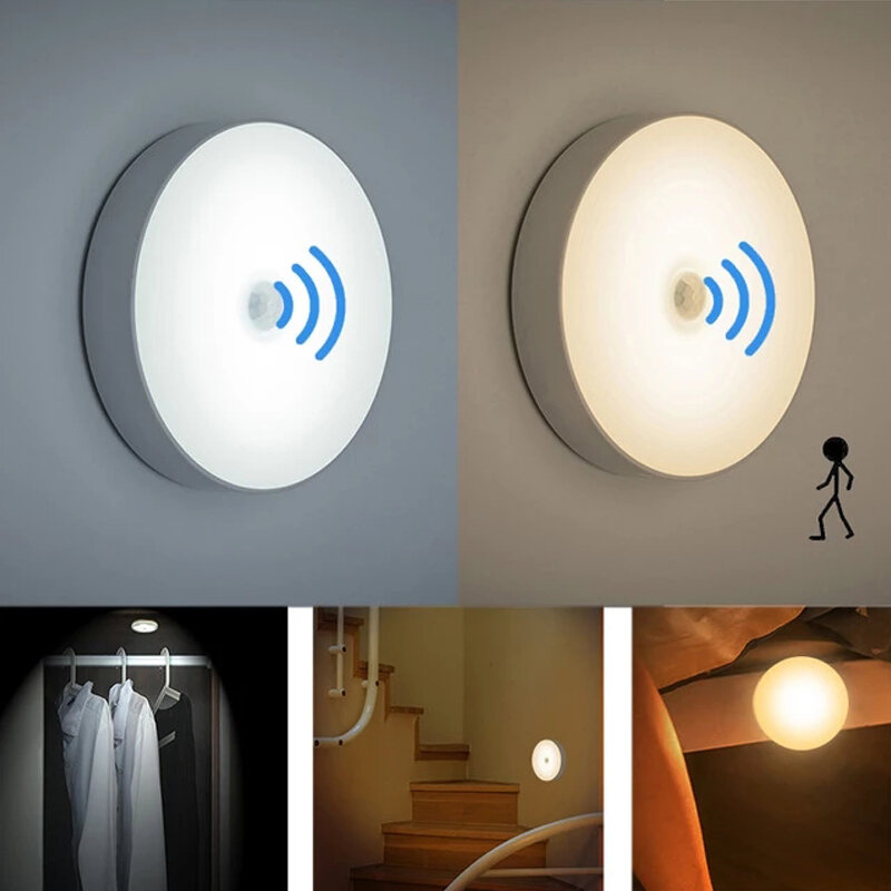 6 مصابيح LED PIR Motion المستشعر Night ضوء تشغيل / إيقاف تلقائي لغرفة النوم درج خزانة ملابس لاسلكية USB مصباح جداري قابل