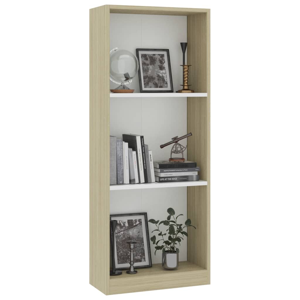 

3-Tier Book Cabinet White and Sonoma Oak 15.7"x9.4"x42.5" Chipboard