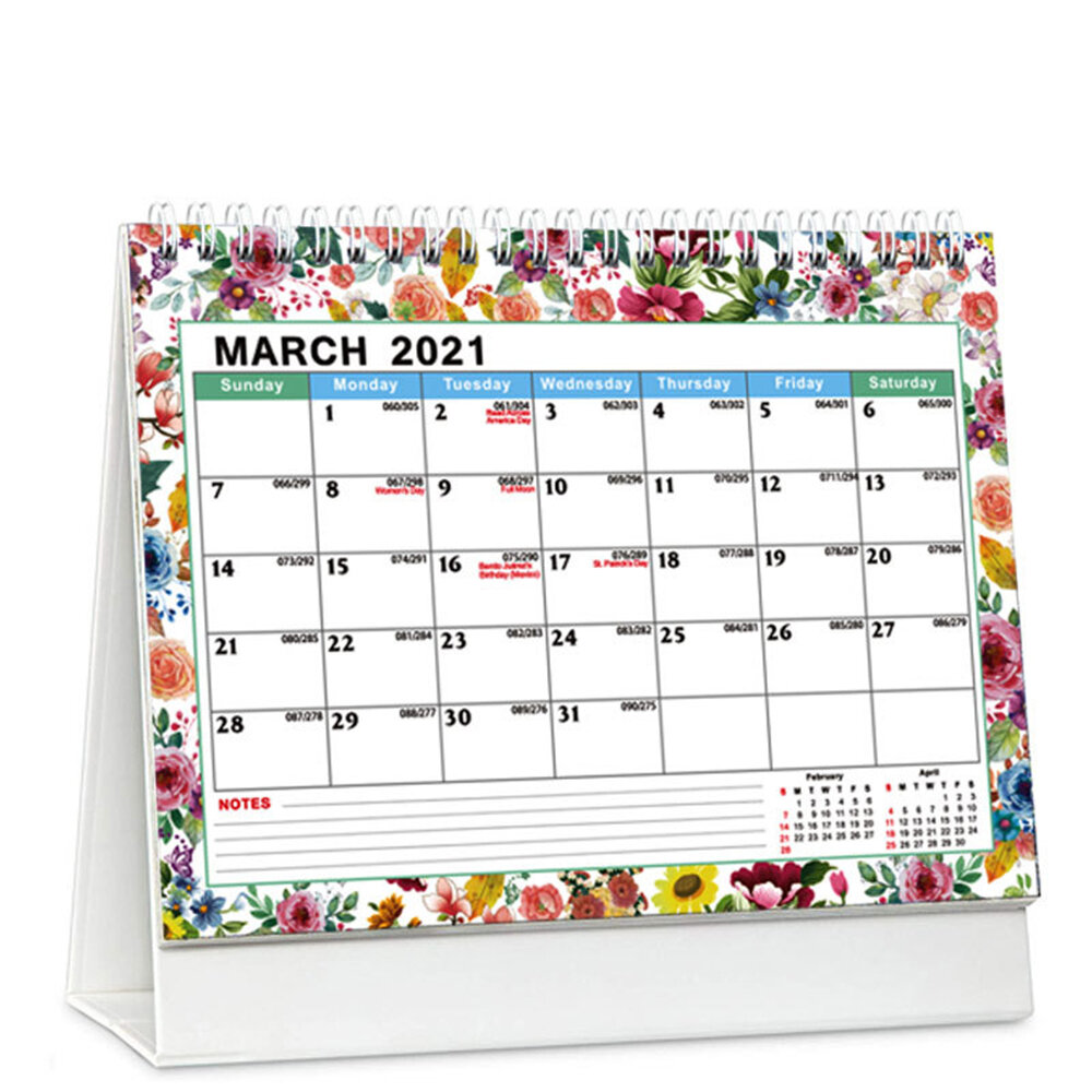 2021 Bureaubladkalender Bloem Colorful Dagschemaplanner Dubbele spoel Kalender Bureaubladdecoraties 