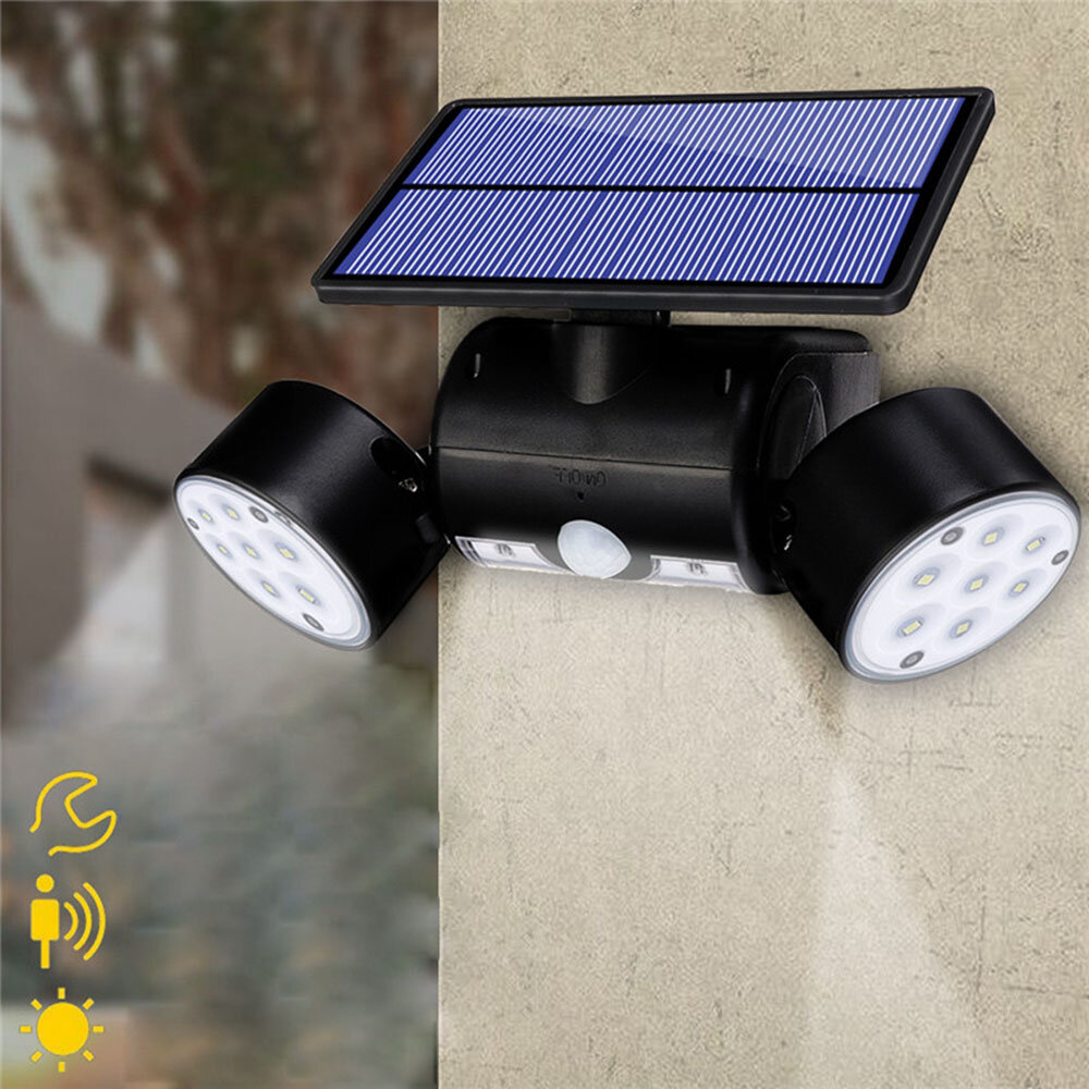 30LED Solar Power PIR Bewegingssensor Wandlamp Verstelbare Dual Head Outdoor Spot Lamp