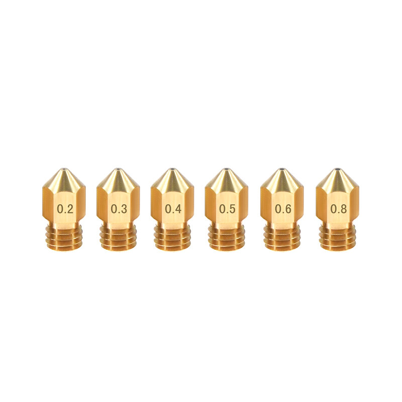 

TWO TREES® 6Pcs Brass Nozzle M6 Thread 0.2/0.3/0.4/0.5/0.6/0.8mm fit 1.75mm filament for 3D Printer
