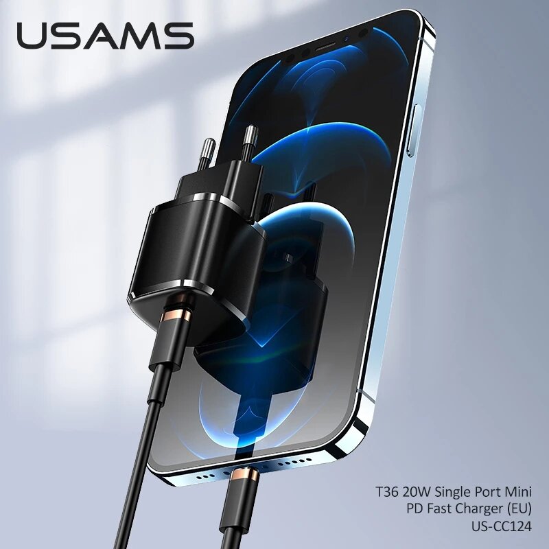 USAMS PD20W急速充電ウォールチャージャーQC4.0QC3.0EUプラグforiPhone 12 12 Pro Max for Samsung Galaxy S21 Note S20 ultra Huawei Mate40 P50 OnePlus 9 Pro