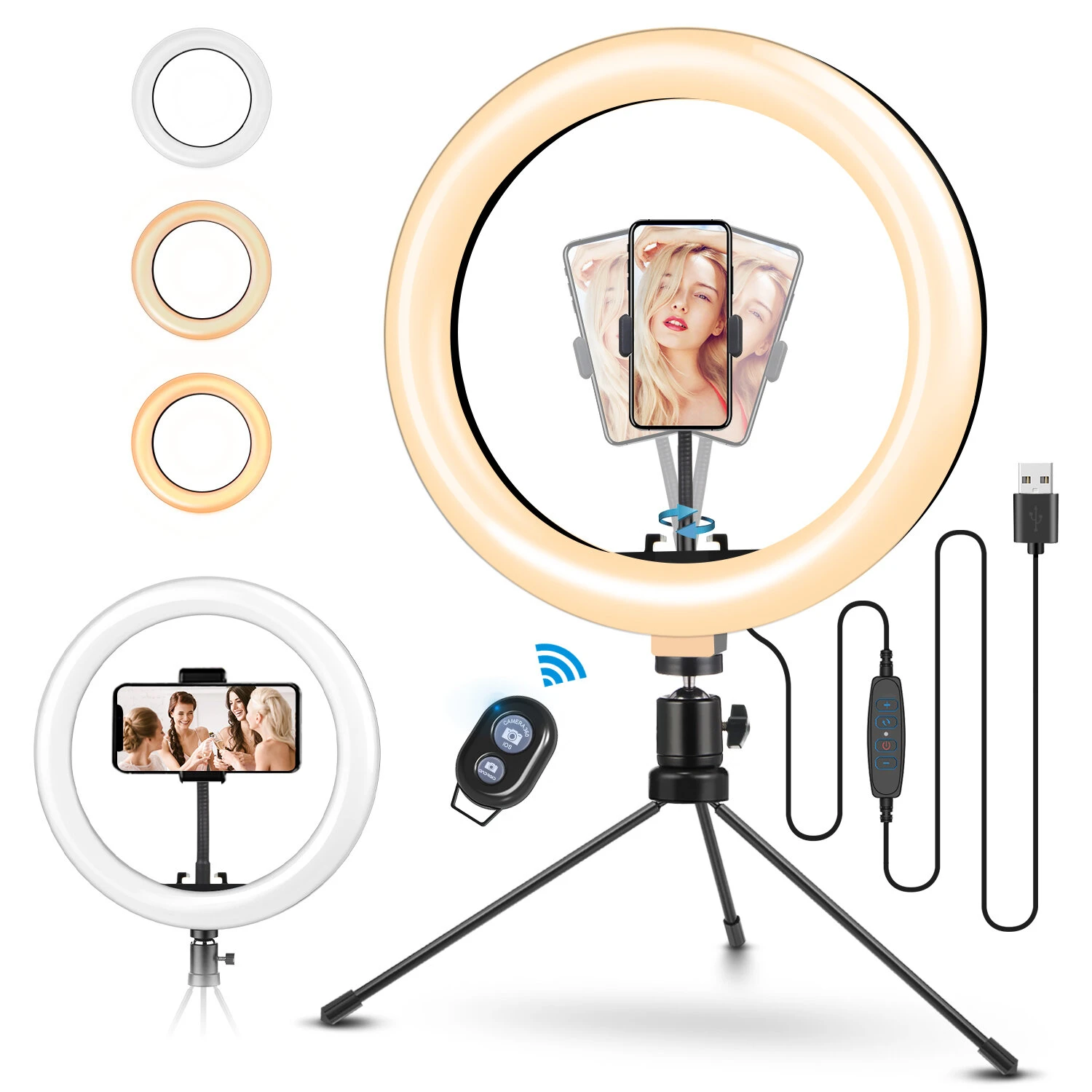 ELEGIANT EGL-02S 10 inch 3 Color Modes Dimmable LED Ring Full Light Tripod Stand Live Selfie $7.99