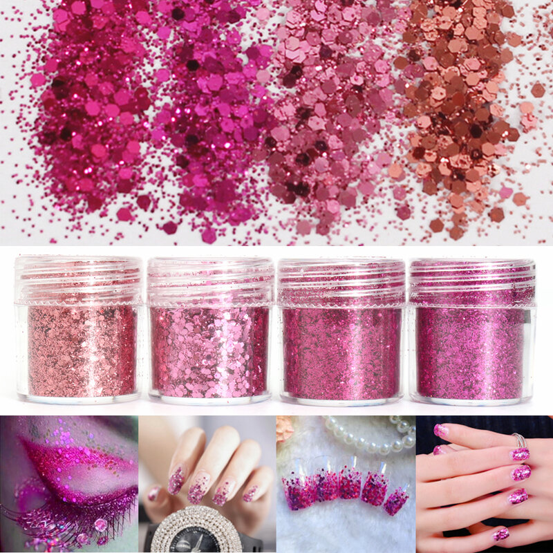 Super Shining Mixed Glitter Powder Sequins Nail Decoration Dust Rose Red Mermaid Effect Manicure Orn