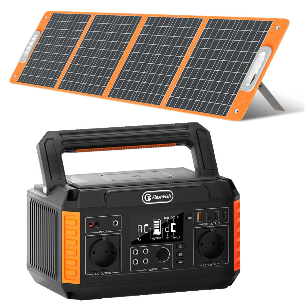 [ЕС Прямой] FlashFish P60 560W Портативная электростанция 520Wh 140400mAh Солнечный генератор с 100W Складной солнечной панелью Аварийное питание для кемпинга, автодомов и путешествий