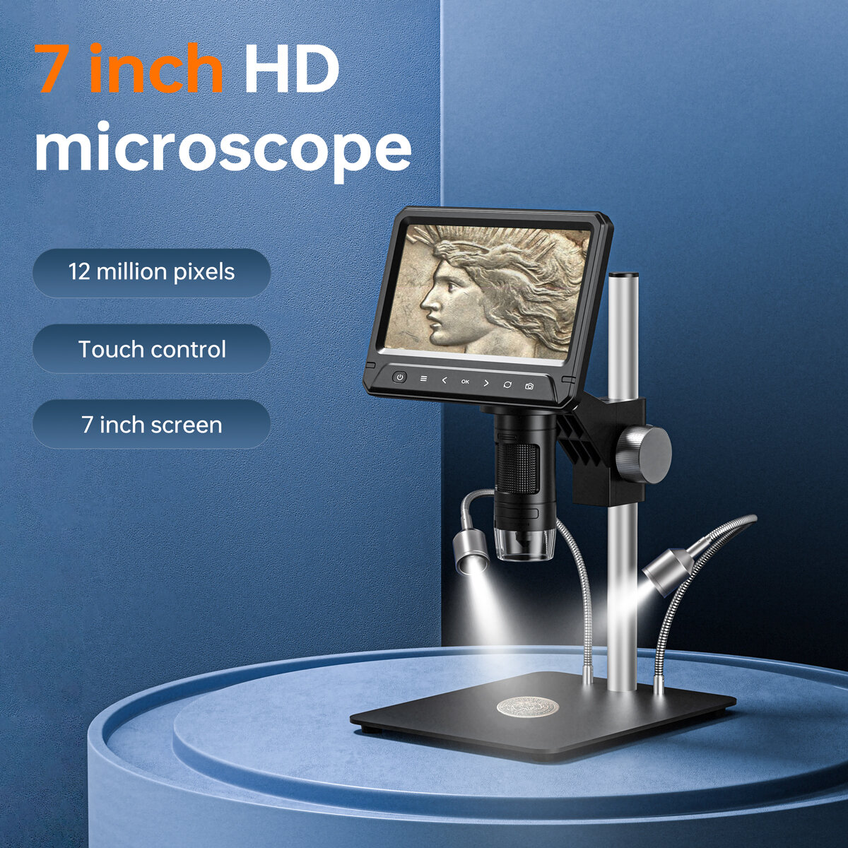 

INSKAM 331-A 1600X 12MP HDMI USB Digital Microscope Camera 7" LCD Screen Display THT SMD Soldering Tool Jewelry Appraisa