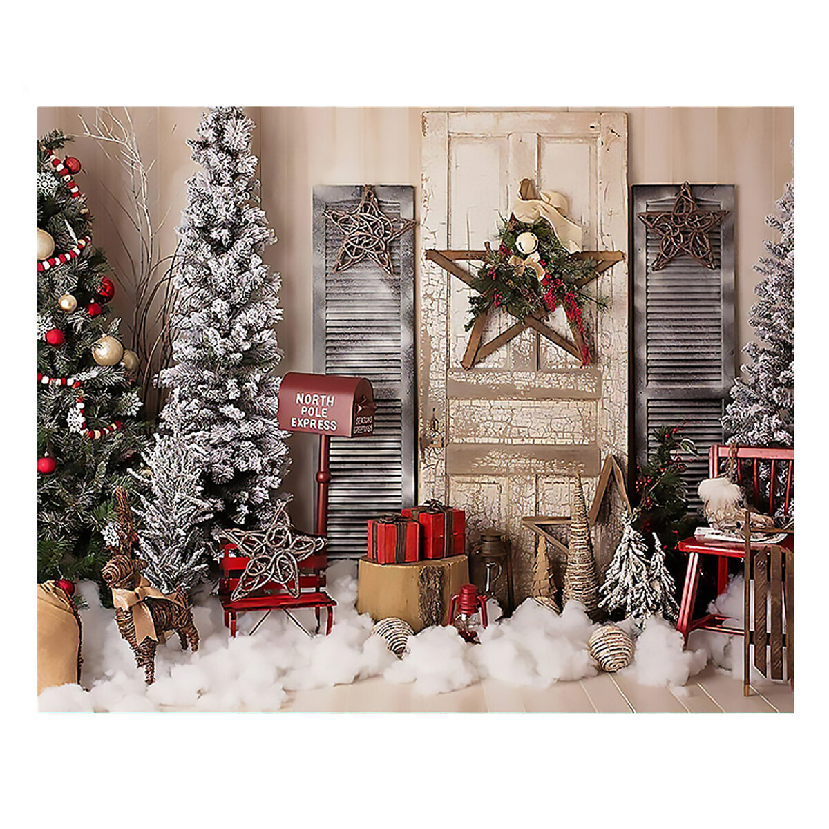 Christmas Photography Backdrops Christmas Tree Door Stars Background Cloth for Studio Photograph Bac