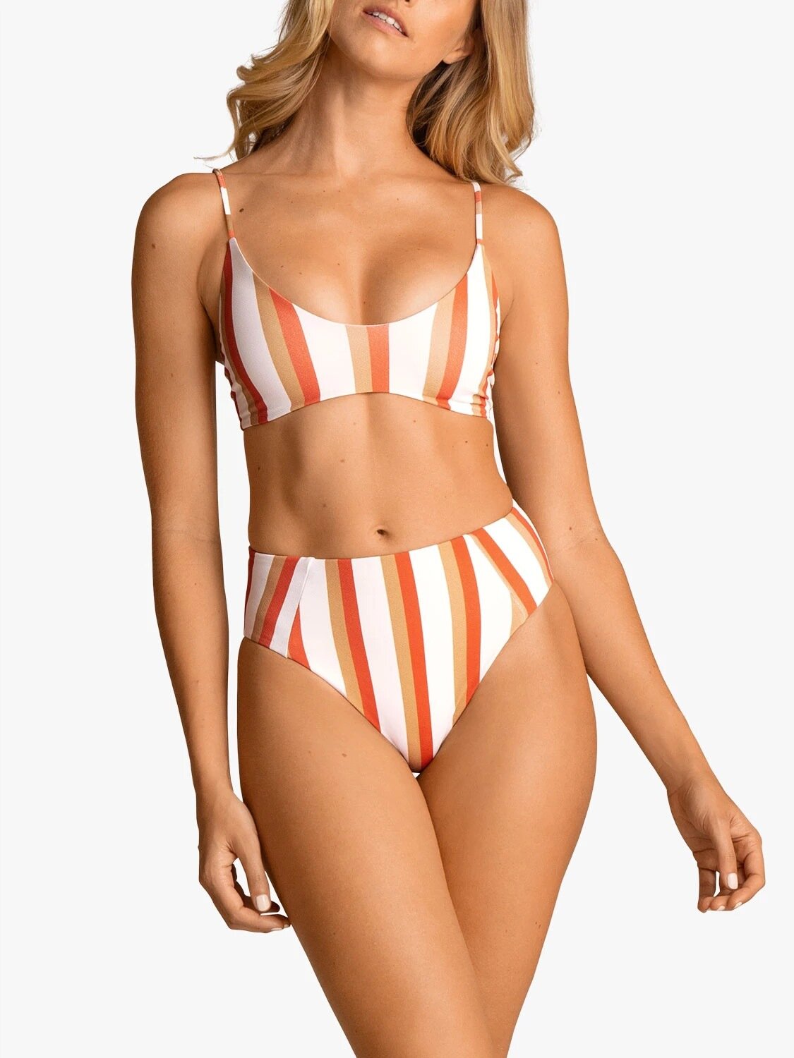Image of Frauen Colorful Gestreifter Rckenverband Bikini Backless Badeanzug mit hoher Taille