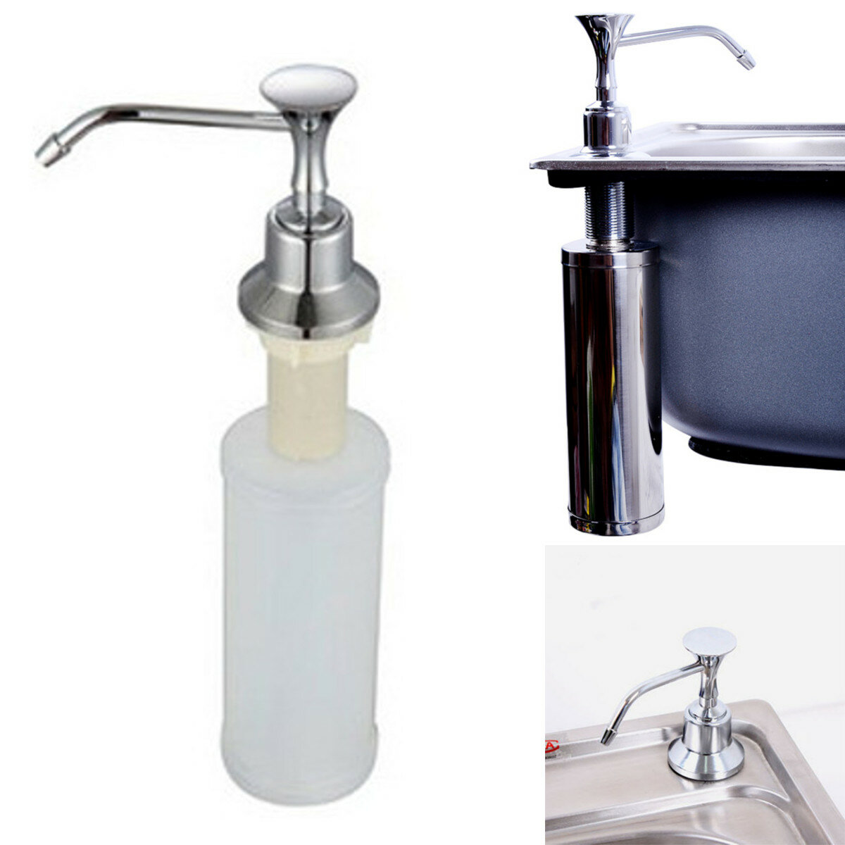 220ml White Kitchen Chrome Liquid Soap Dispenser Bathroom Sink Pump Bottles