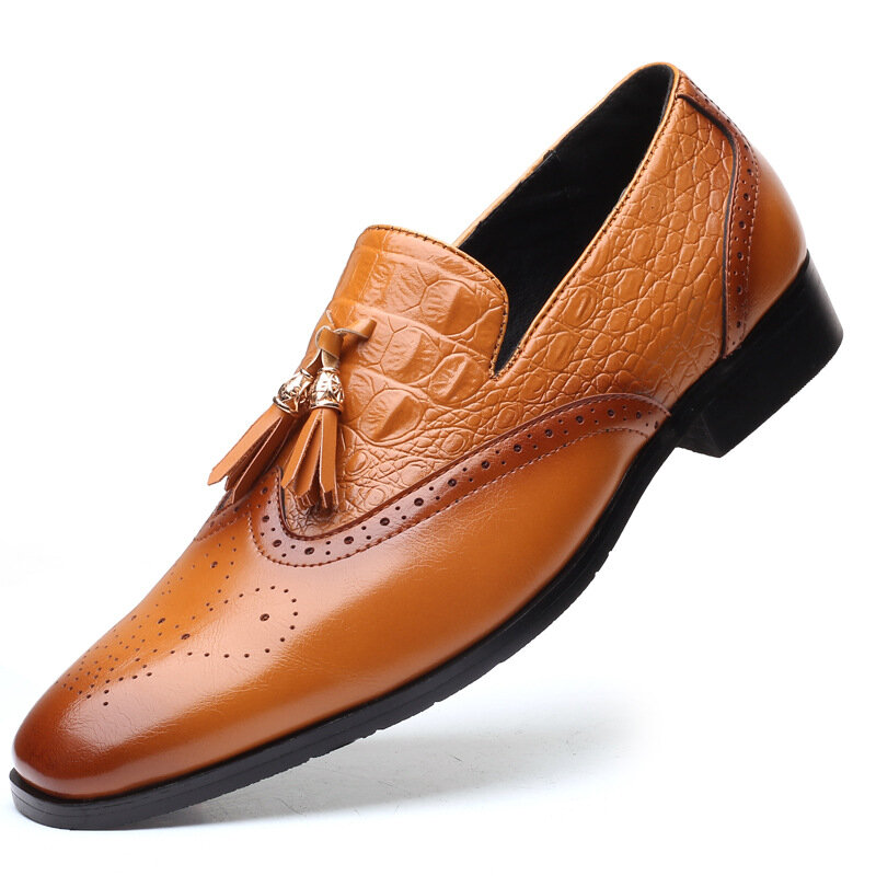 Men Brogue Tassel Decor Dress Loafers Slip On Business Casual Formal Shoes