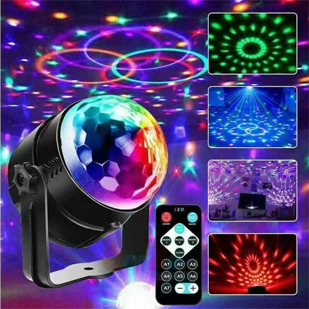 LED Stage Disco Light Rotating DJ Ball Strobe Remote Sound Control Magic Dance Car RGB Christmas Gift Party Club Laser S