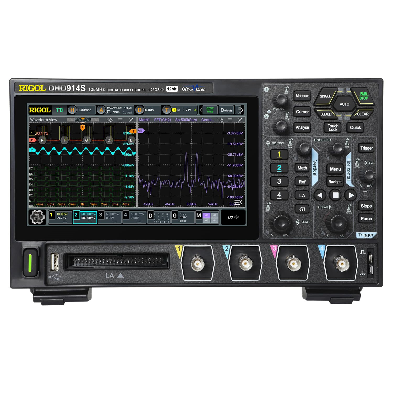 

DHO914S Digital Oscilloscope 125MHz Frequency Band 4 Analog Channels 12-bit Vertical Resolution 1.25 GSa/s Sample Rate w
