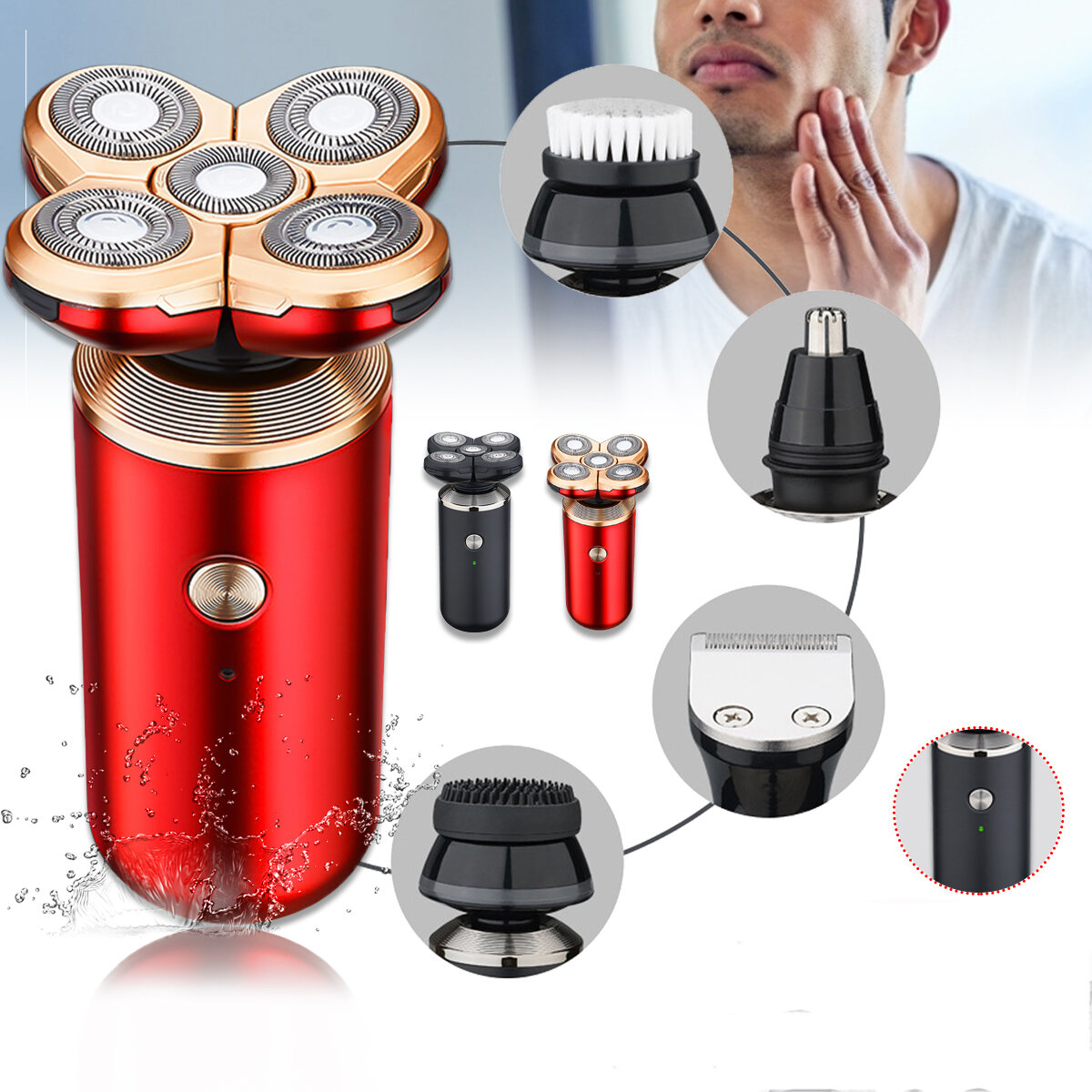 5-in-1 5D roterende drijvende koppen Elektrisch scheerapparaat USB opladen IPX6 Waterdicht Mannen Ne