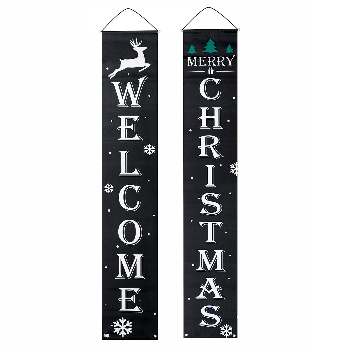 2Pcs Welcome Christmas Banner Set Front Door Room Door Antithetical Couplet Set For Chrismas New Year Party Home Decorat