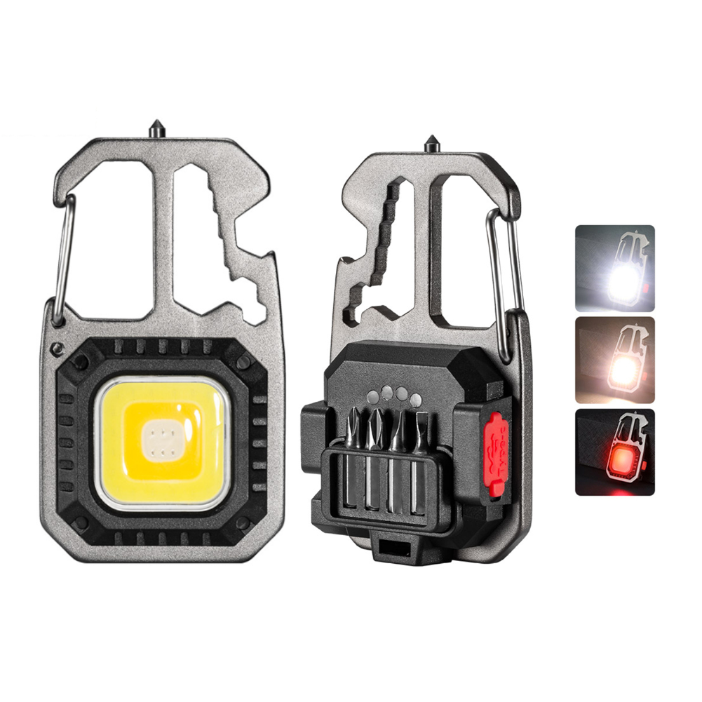 Mini COB LED Flashlight Keychain Lights Screwdriver Emergency Wrench Hammer Portable Key Ring Work Light Torch Outdoor C