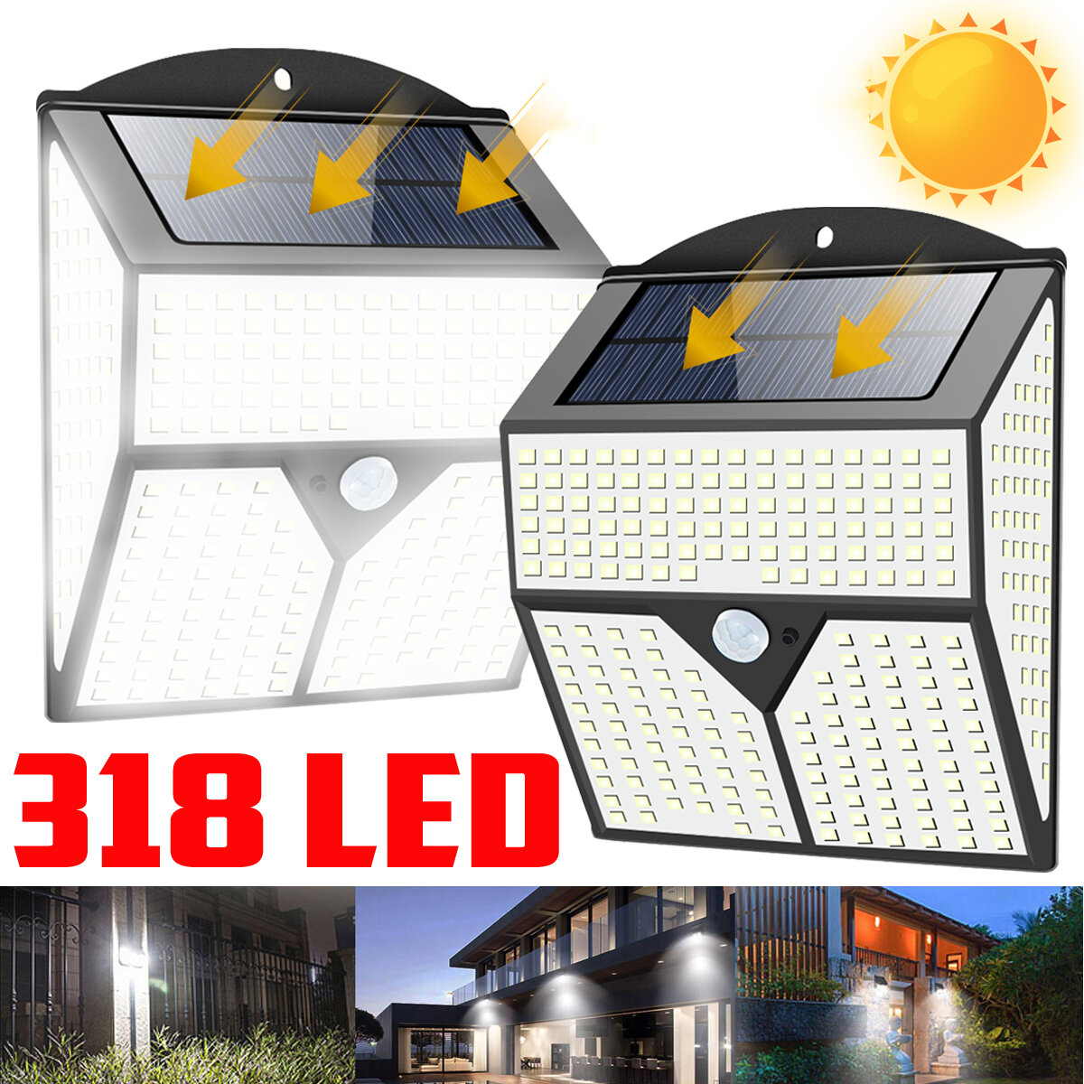 318LED Solar Light Infrarood Bewegingssensor Tuinbeveiliging Wandlamp voor Outdoor Yard Patio