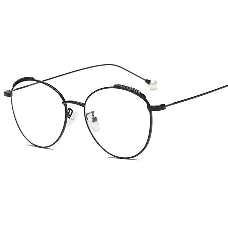Retro Literaire Optische Glazen Veer Ronde Glazen Frame Pearl Benen Dames Brillen Oogzorg
